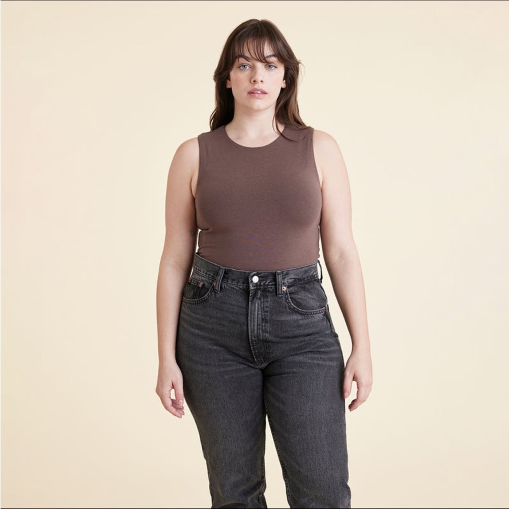NWOT Nuuds coffee classic crewneck tank bodysuit